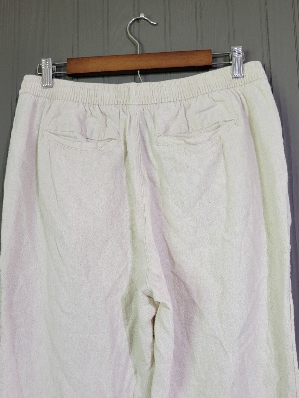 Old Navy Linen Blend Pull-On Ankle Pants  Elastic Waist Cream Women's Medium - Picture 5 of 10